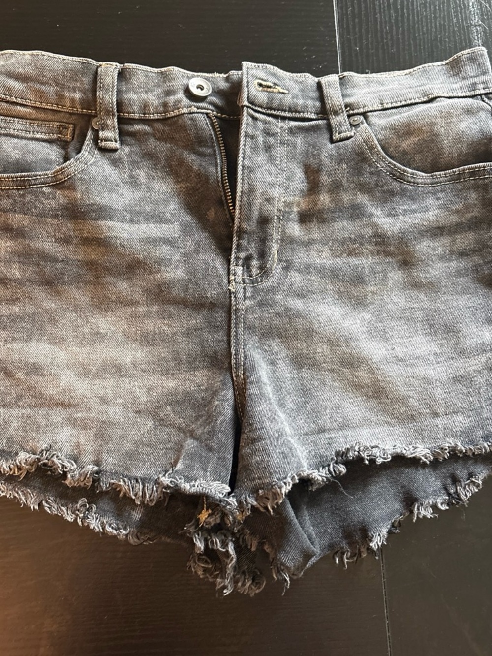 Kendall & Kylie Washed Gray Frayed Hem Denim Shorts